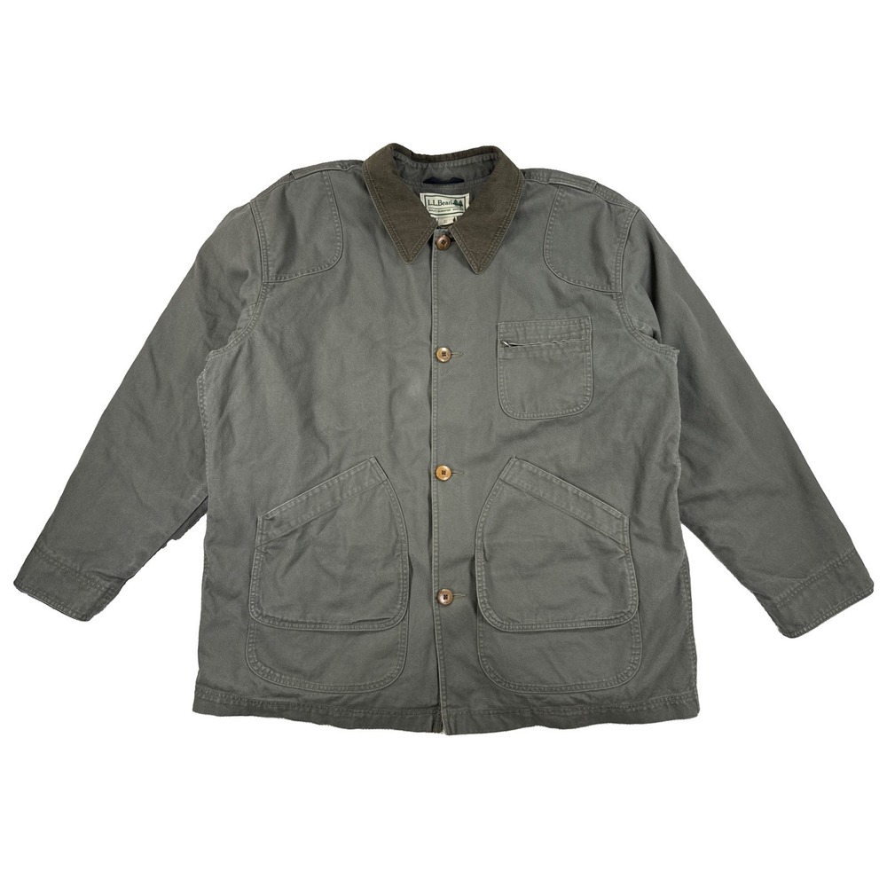 L.L. Bean Chore Barn Coat Flannel Lined Men's XL Regular Green Corduroy Collar
